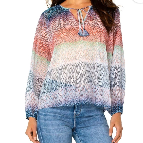 Liverpool Ombré Snake Print Sheer Mesh Oversized Pesant Blouse Top Small - Picture 4 of 10